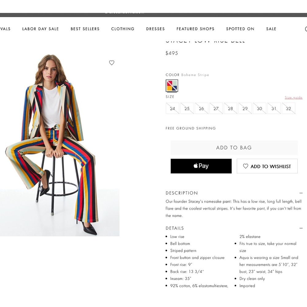 Alice + Olivia Stacey Low Rise Boheme Stripe Bell Jeans - Picture 4 of 17